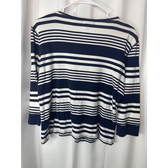 Chaps knit blouse shirt top women's XL extra large blue and white stripe cotton - Picture 3 of 12
